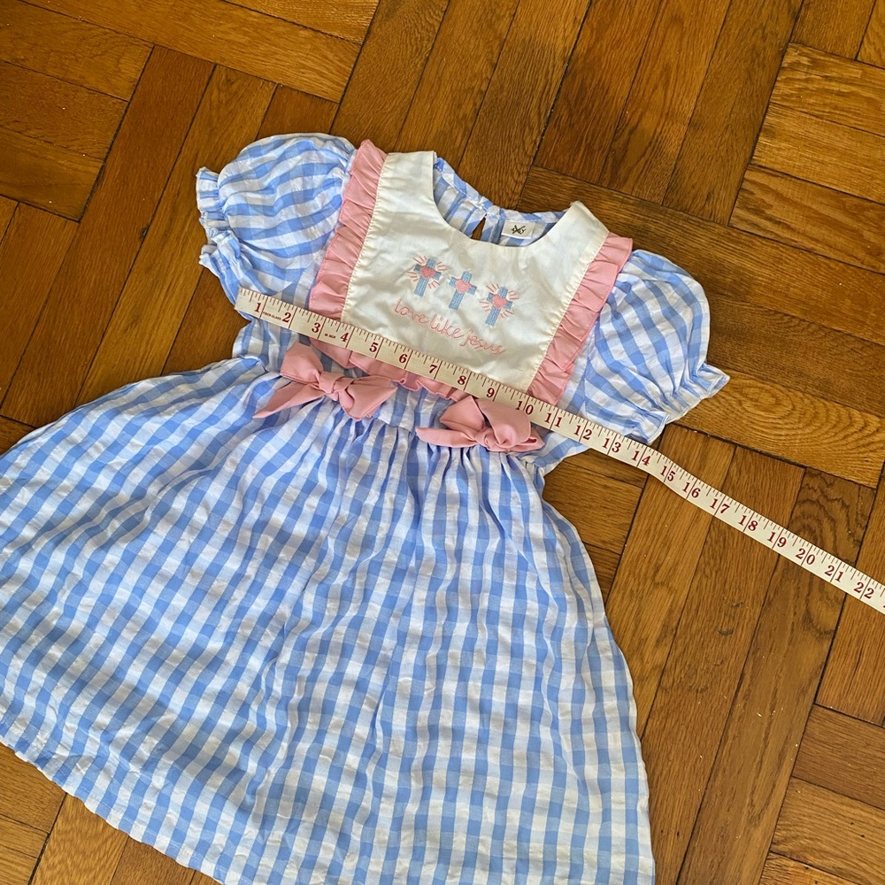 Girls Blue Christian Outfit Love Jesus Cross Baby Dress - Pink Ribbons 4-5 Y - Picture 7 of 7